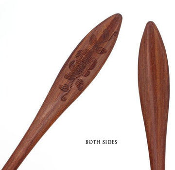 CrystalMood Carved Petal Shape Ebony Wood Hair Stick with Engraved Flower